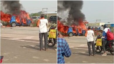 The Burning Car : बड़ा हादसा…! चलती कार धू-धू कर जल गई…परिवार ने कूदकर बचाई जान…देखें VIDEO
